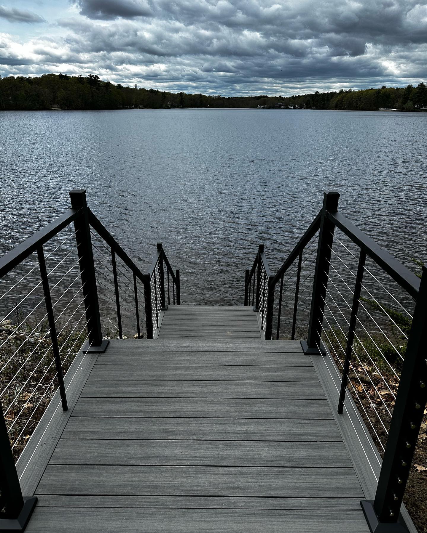 Wide stair system connecting deck levels