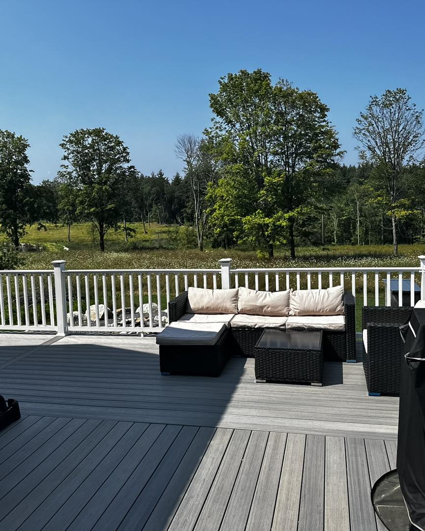 Composite deck with railing built by Deck Pros in Fremont, NH